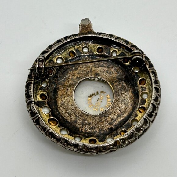 Vintage Limoges Porcelain Cameo Brooch Faux Pearls Rhinestones Hand Painted READ - Picture 6 of 16